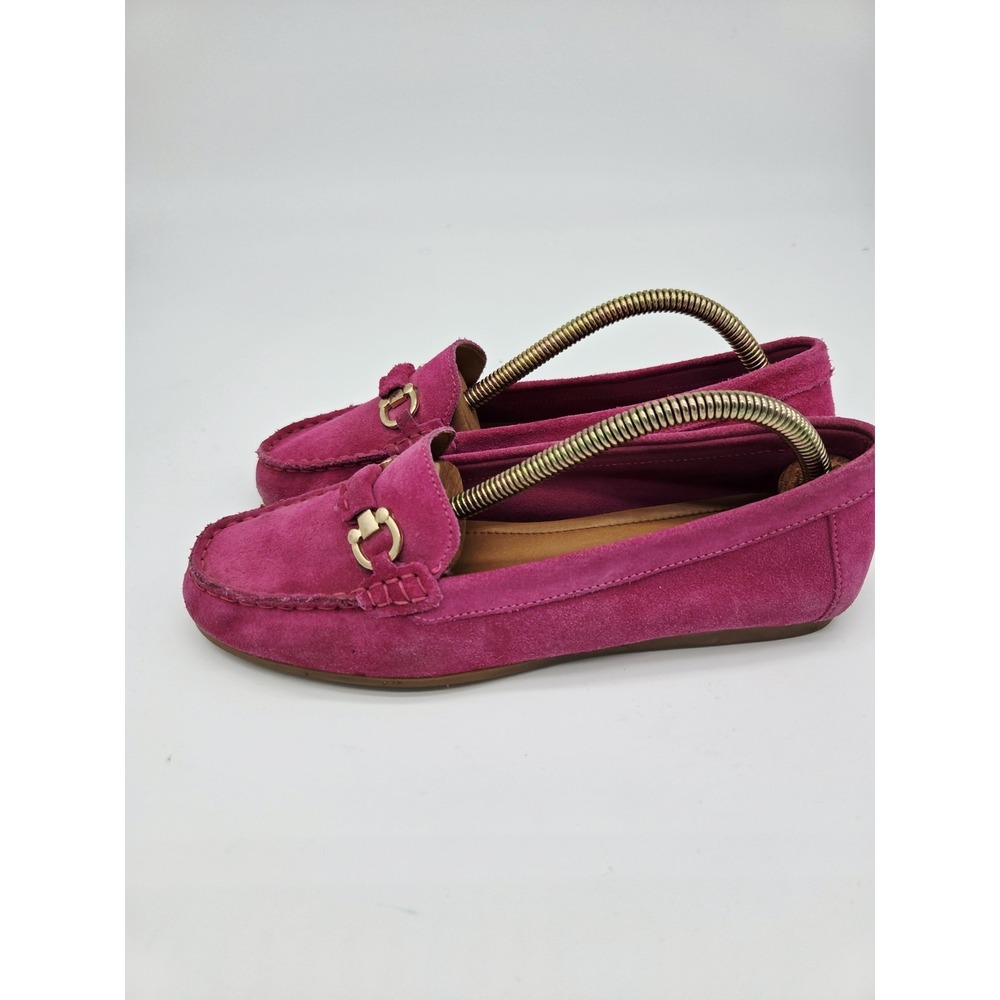 Coach and Four Pink Suede Loafer Flats Italy Buckle Accent Women's Size 7.5 M